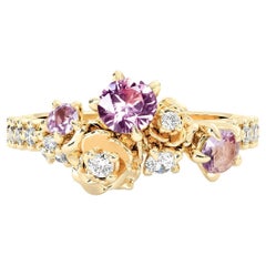 14k Yellow Gold Rose Blossom Pink Sapphire & Natural Diamond Ring