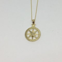14 Karat Yellow Gold Rose Compass Pendant Necklace