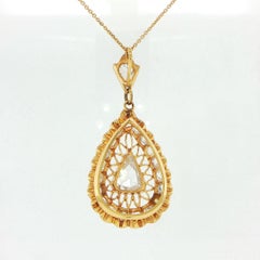 14K Yellow Gold Rose Cut Diamond Pendant Necklace