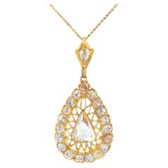 14K Yellow Gold Rose Cut Diamond Pendant Necklace