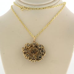 14k Yellow Gold Rose Cut Diamond Pendant Necklace, Circa 1880, 0.40ct