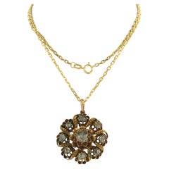 Collar colgante de diamantes talla rosa de oro amarillo de 14k, circa 1880, 0,40 ct