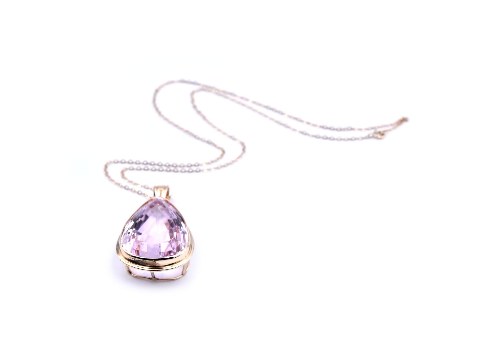 Pear Cut 14 Karat Yellow Gold Kunzite Necklace