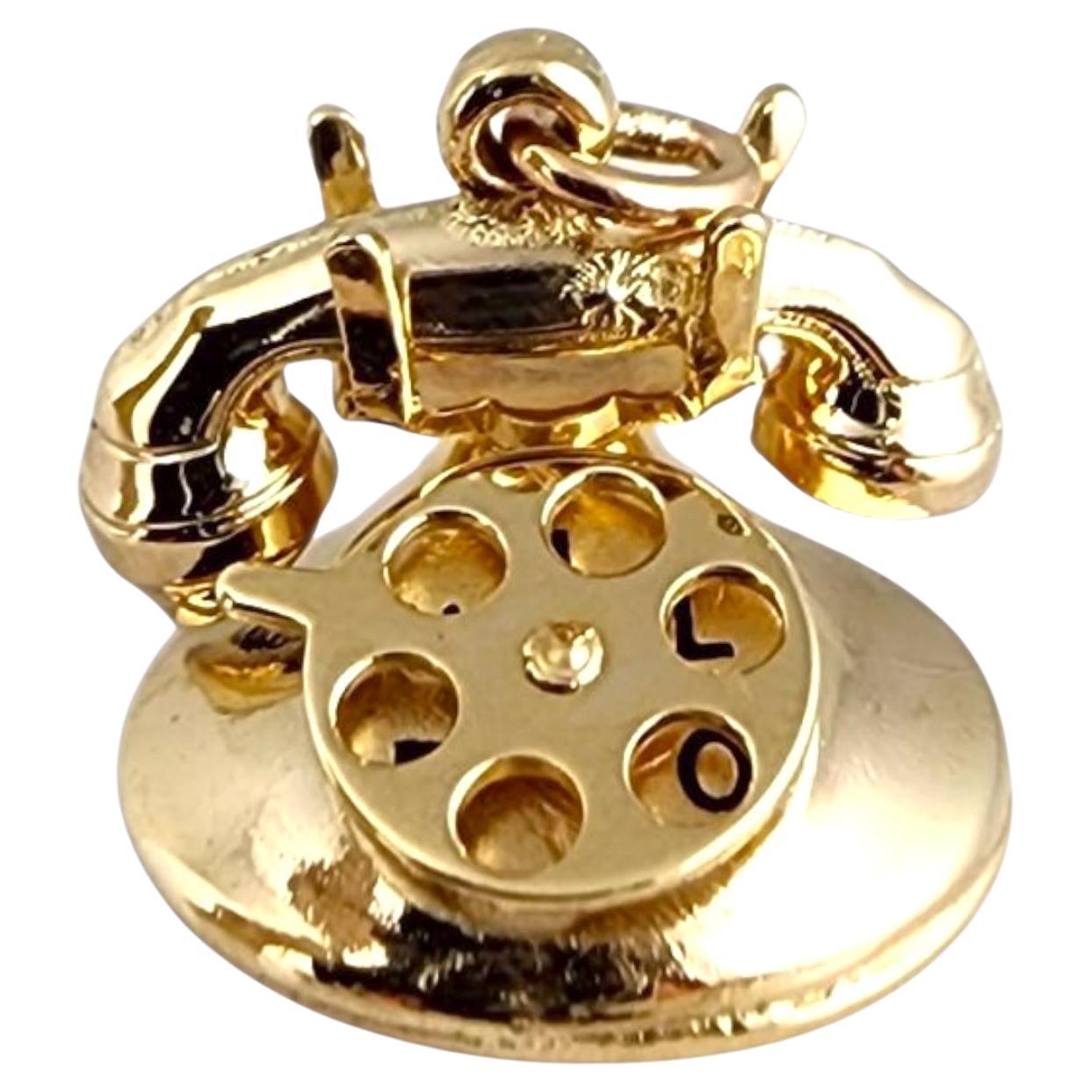 14K Yellow Gold Rotary Phone Charm #22498 For Sale