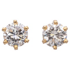 14K Yellow Gold Round 0.92 TCW Diamond Stud Earrings