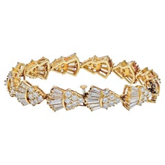 Vintage 14K Yellow Gold Round And Baguette Cut 13.50 Carat Estate Bracelet