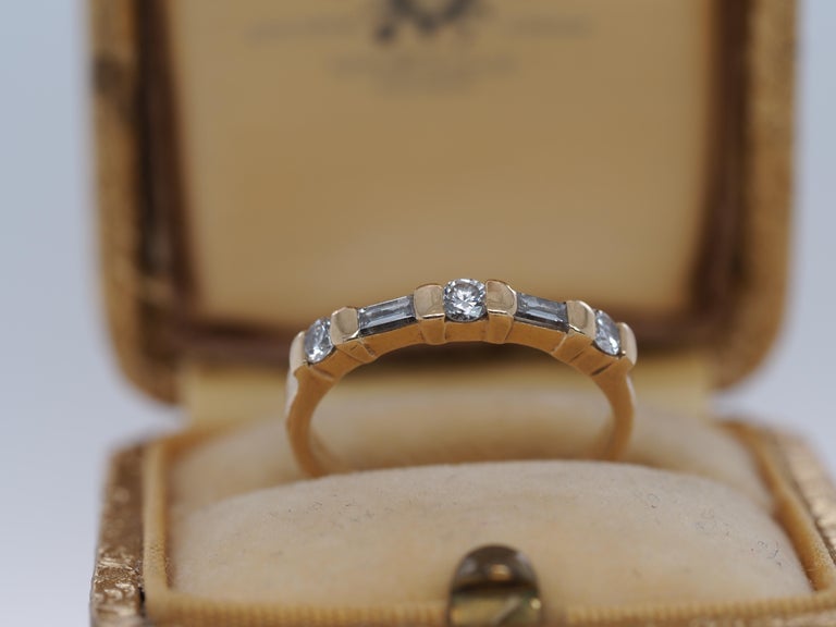 14K Yellow Gold Round and Baguette Diamond Band For Sale at 1stDibs