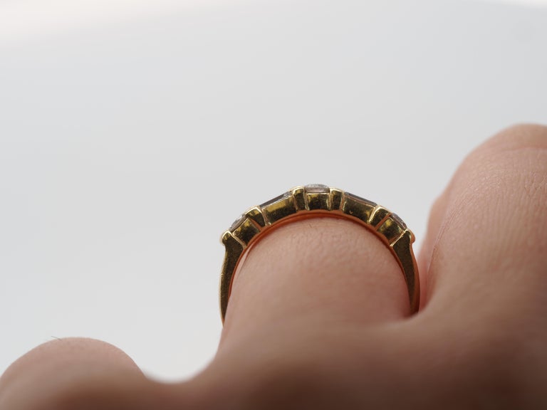 14K Yellow Gold Round and Baguette Diamond Band For Sale at 1stDibs