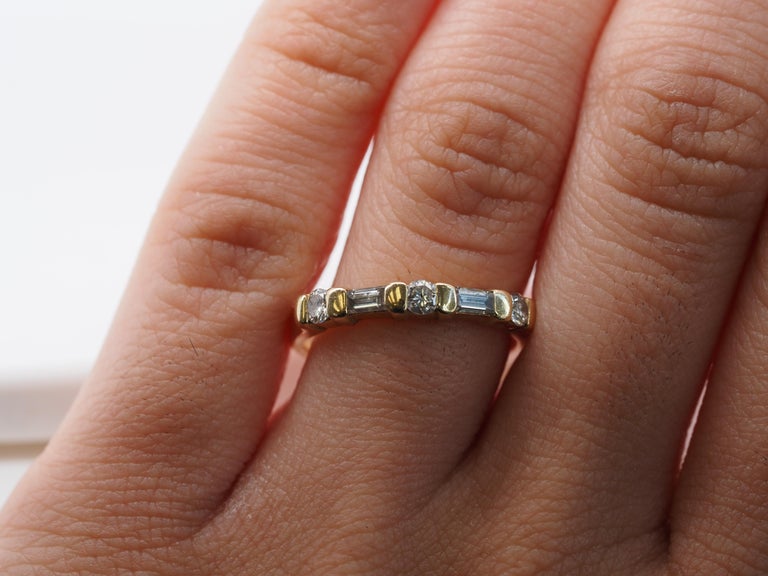 14K Yellow Gold Round and Baguette Diamond Band For Sale at 1stDibs
