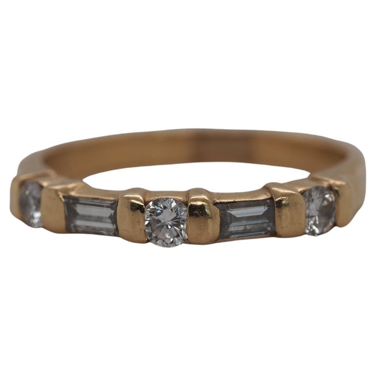 14K Yellow Gold Round and Baguette Diamond Band For Sale at 1stDibs