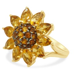 14K Yellow Gold Round and Pear Cut Citrine Flower Ring