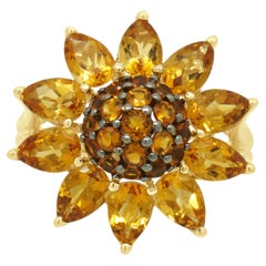 14K Yellow Gold Round and Pear Cut Citrine Flower Ring