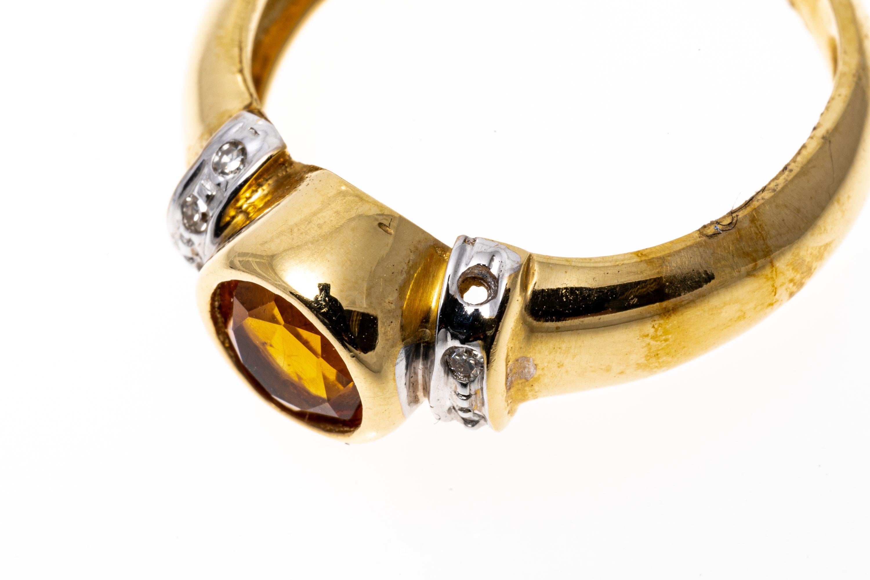 14k Yellow Gold Round Bezel Set Citrine And Diamond Ring For Sale 1