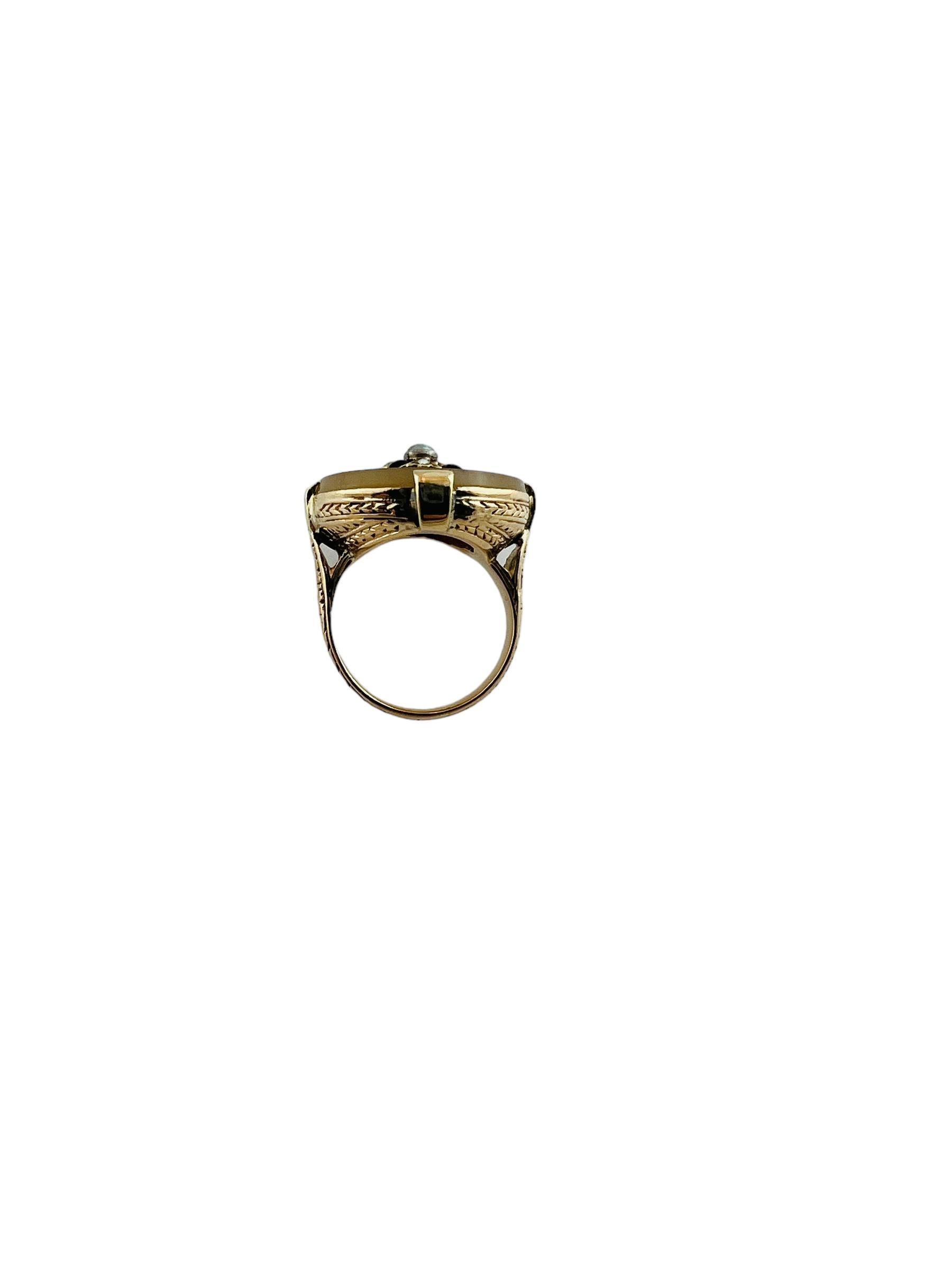 Round Cut  14K Yellow Gold Round Black Onyx Seed Pearl Ring #16001 For Sale