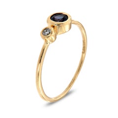 14 Karat Yellow Gold Round Blue Sapphire and Diamond Ring Center, 1/4 Carat