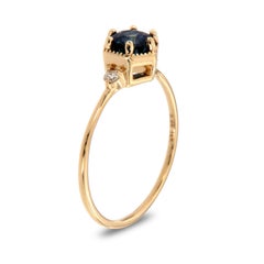 14 Karat Gold Round Blue Sapphire Vintage Rustic Diamond Ring 'Center-1/2 Carat'