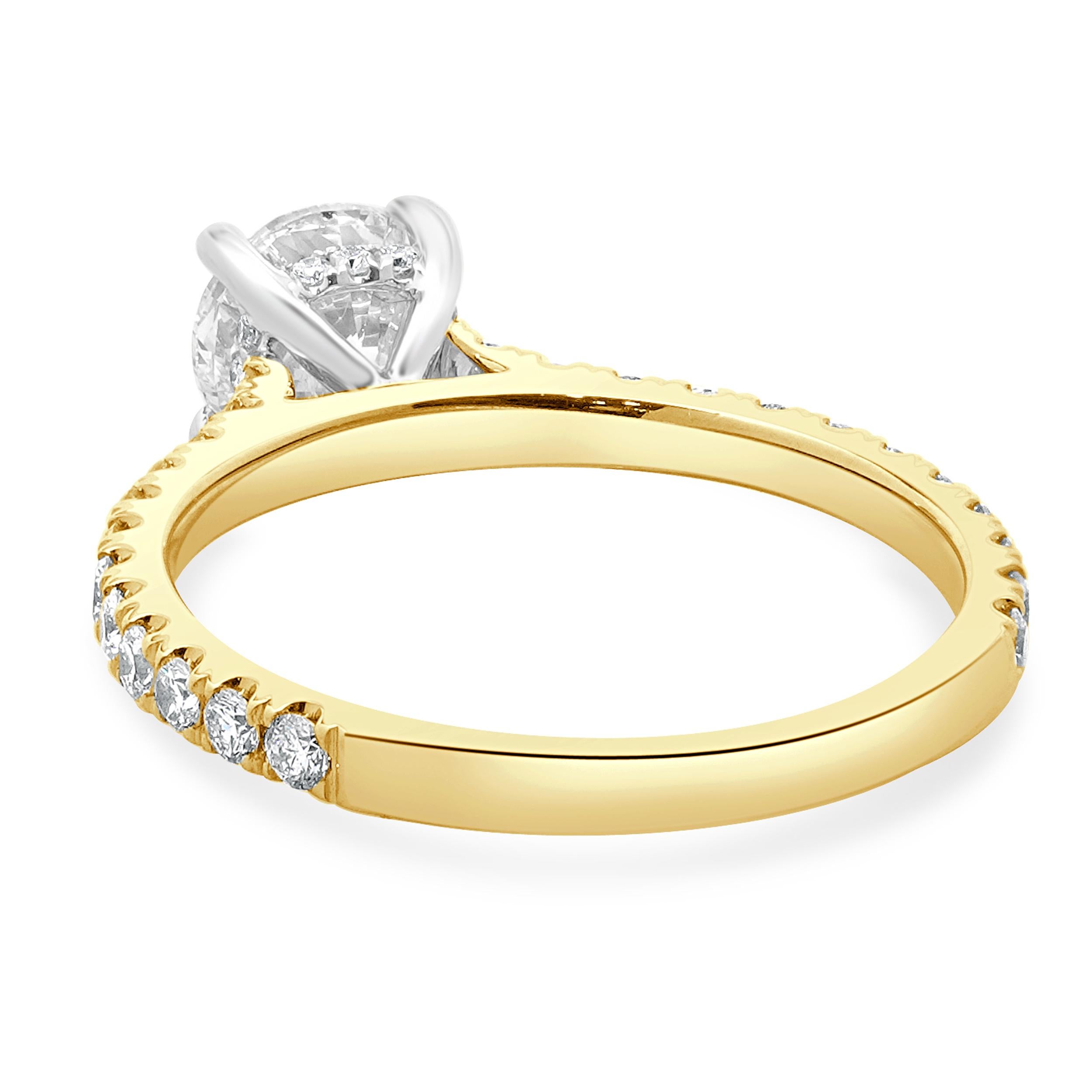 Round Cut 14k Yellow Gold Round Brilliant Cut Diamond Engagement Ring For Sale