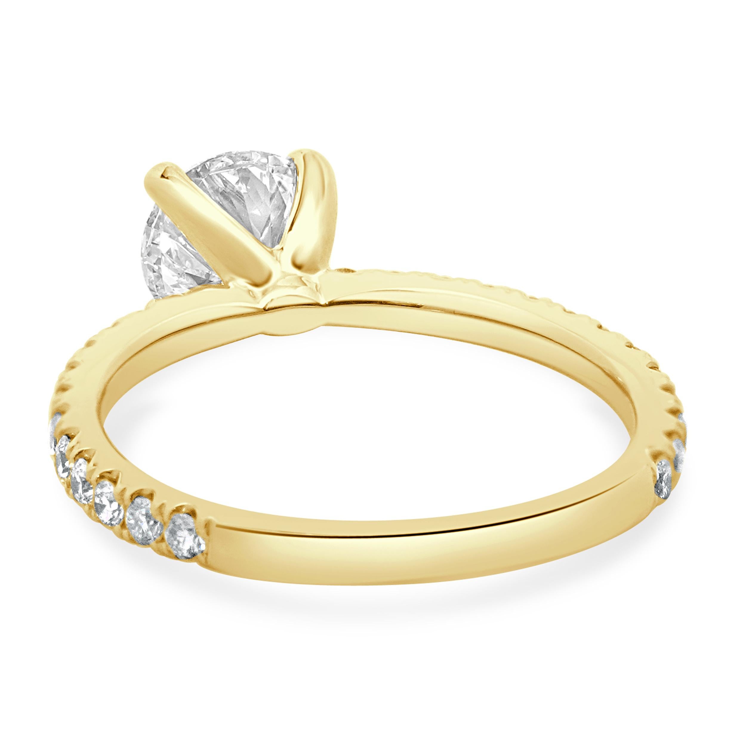 Verlobungsring aus 14 Karat Gelbgold mit rundem Diamanten im Brillantschliff (Rundschliff) im Angebot