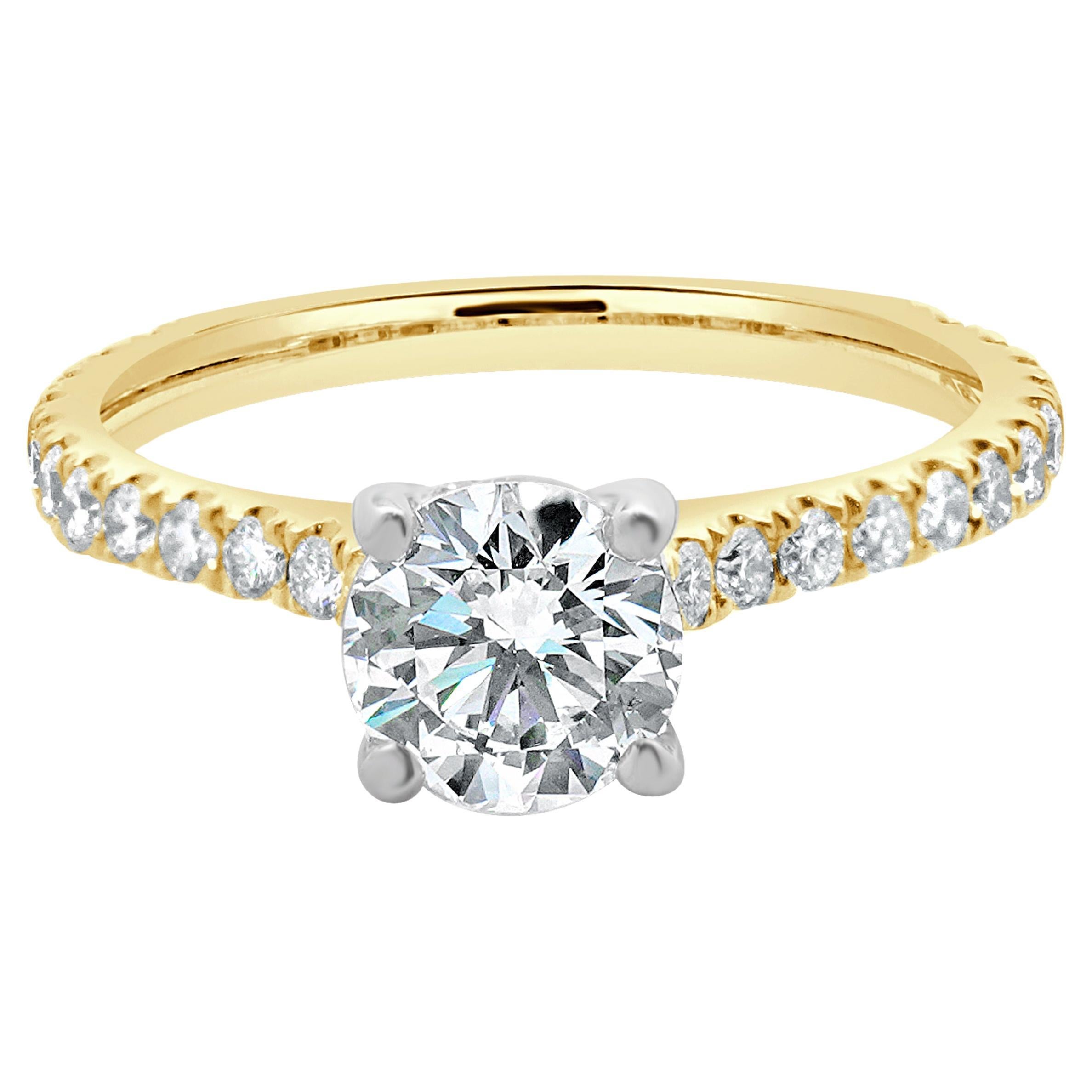14k Yellow Gold Round Brilliant Cut Diamond Engagement Ring
