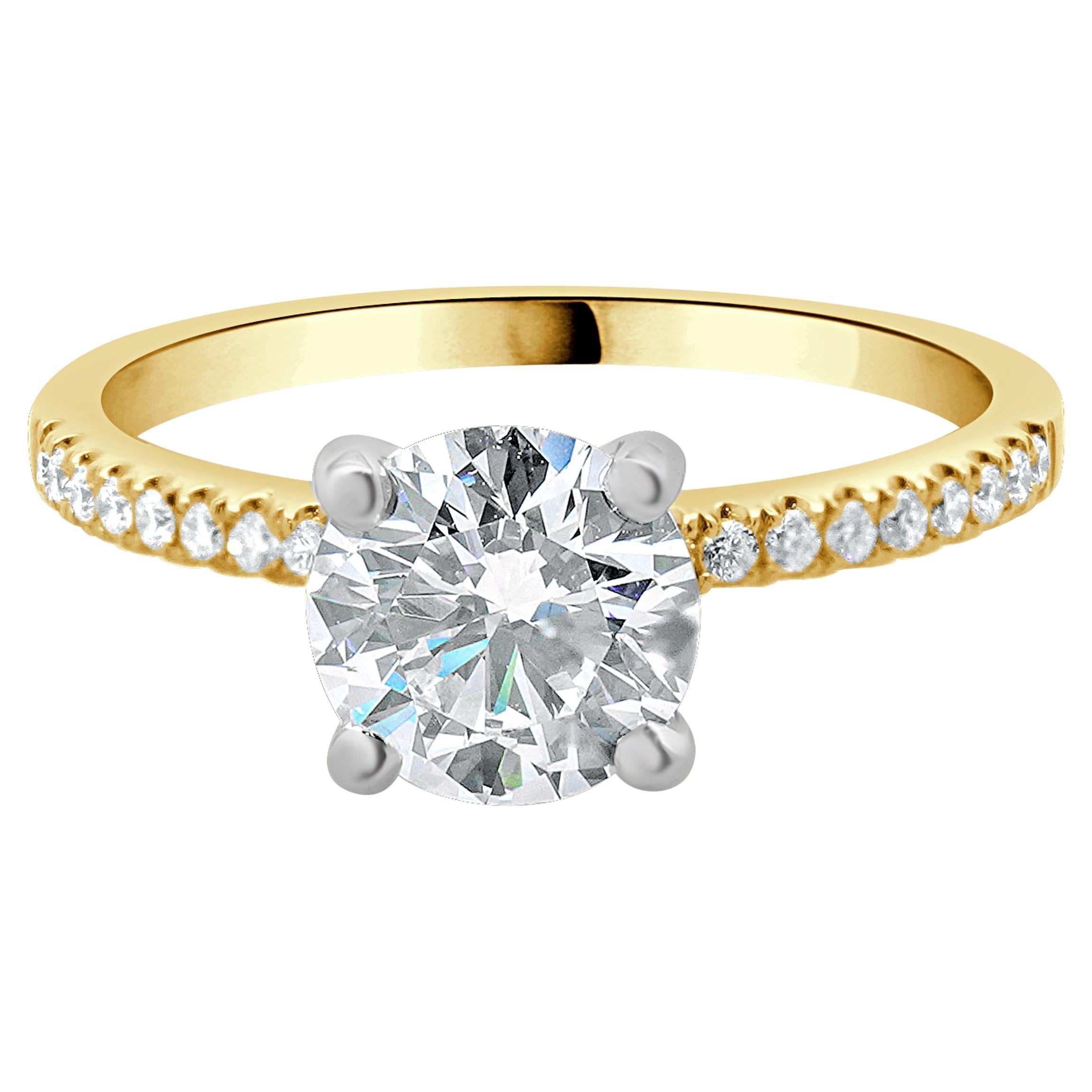 14k Yellow Gold Round Brilliant Cut Diamond Engagement Ring For Sale