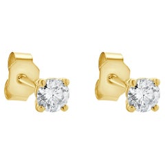 14K Yellow Gold Round Brilliant Cut Diamond Stud Earrings
