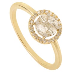 Anello di fidanzamento a cerchio con diamante tondo e brillante in oro giallo 14k per lei