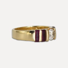14K Yellow Gold Round Brilliant & Ruby Ring 0.90ct
