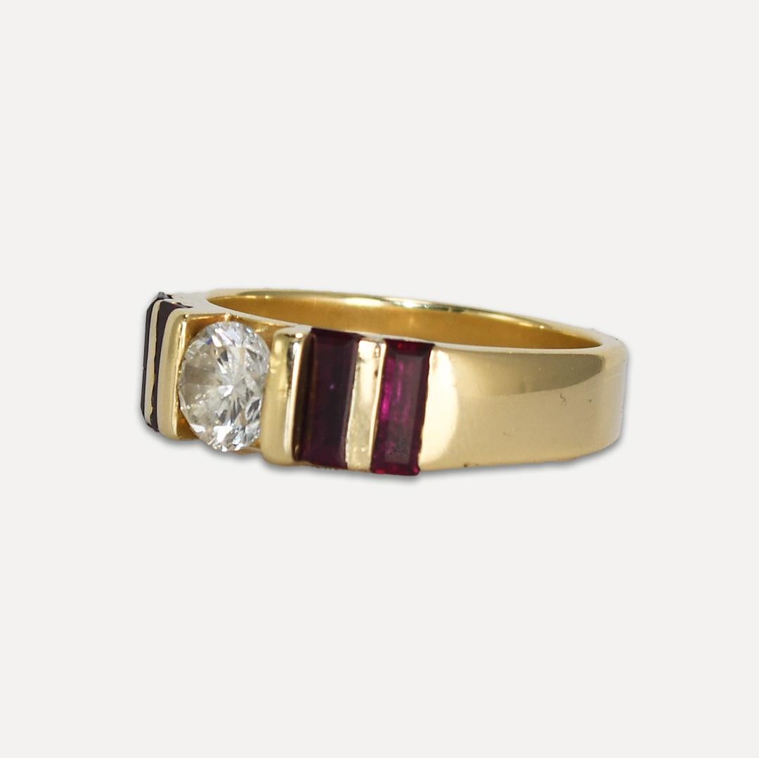14K Yellow Gold Round Brilliant & Ruby Ring 0.90ct For Sale 1