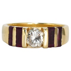 14K Yellow Gold Round Brilliant & Ruby Ring 0.90ct