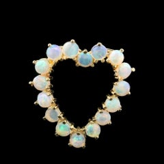 14k Yellow Gold Round Cabochon Opal Open Heart Slide Pendant