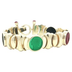 14k Yellow Gold Round Cameo Colored Stones Face Portrait Heavy Bracelet