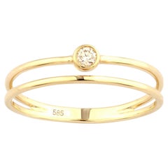 14K Yellow Gold Round Cut Bezel-Set Diamond Double Band Ring