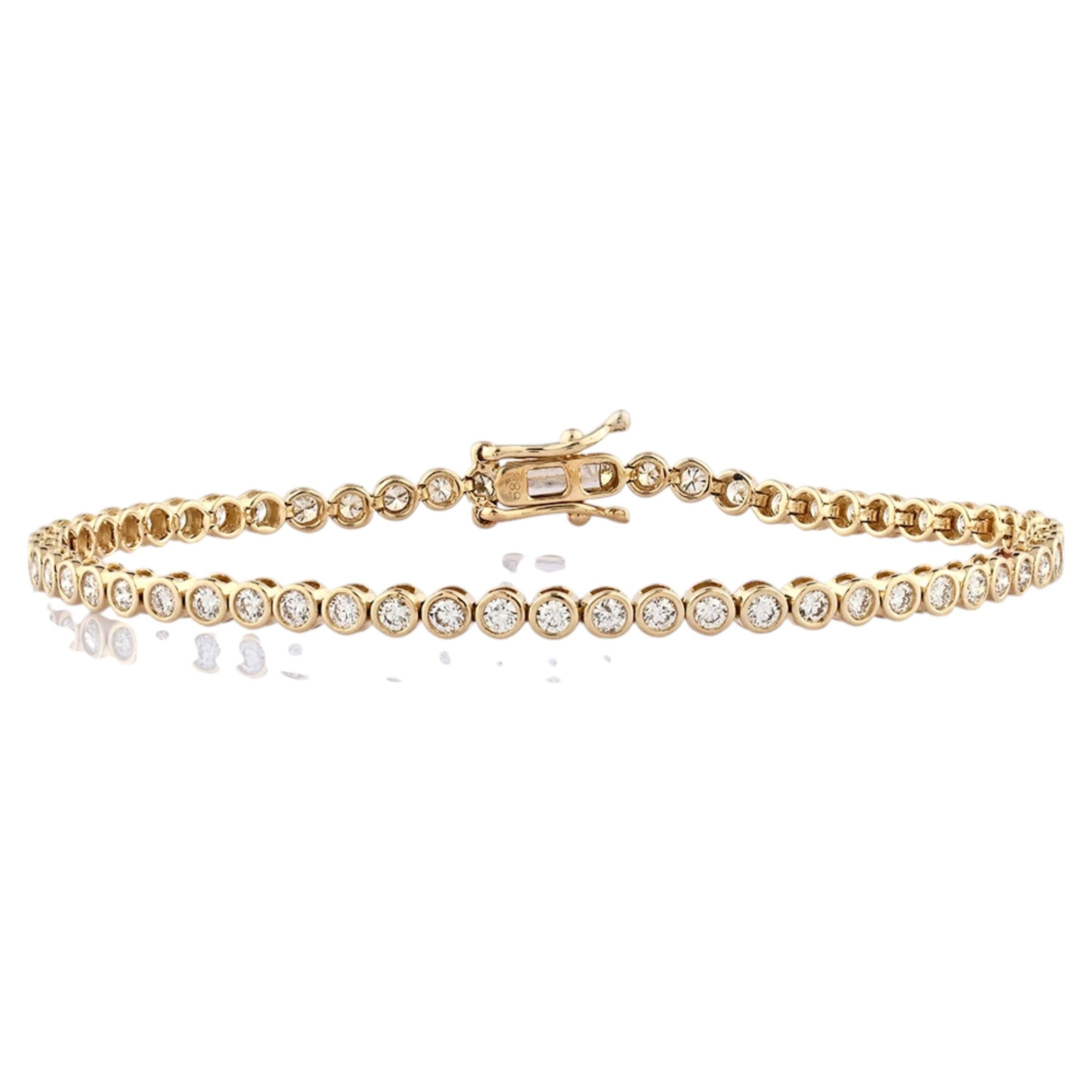 Brazalete de tenis de oro amarillo de 14 quilates con diamantes de corte redondo engastados en bisel