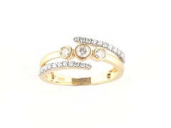 14K Yellow Gold Round Cut Diamond Bezel Three-Stone Bypass Ring