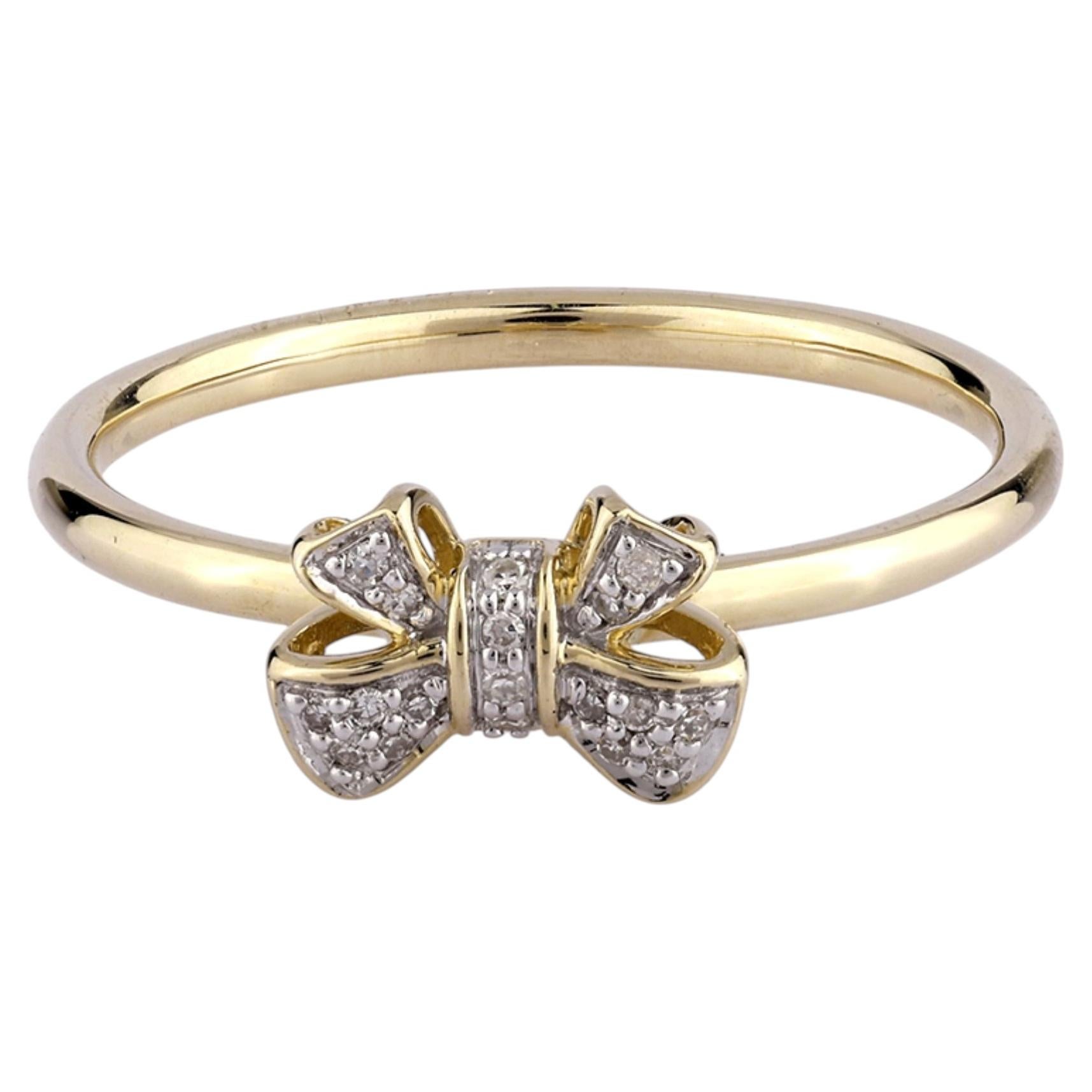 14K Gelbgold Rundschliff Diamant Schleife Motiv Stapelbarer Ring