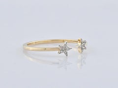 14K Yellow Gold Round Cut Diamond Celestial Twin Star Open Cuff Ring