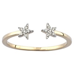 14K Yellow Gold Round Cut Diamond Celestial Twin Star Open Cuff Ring
