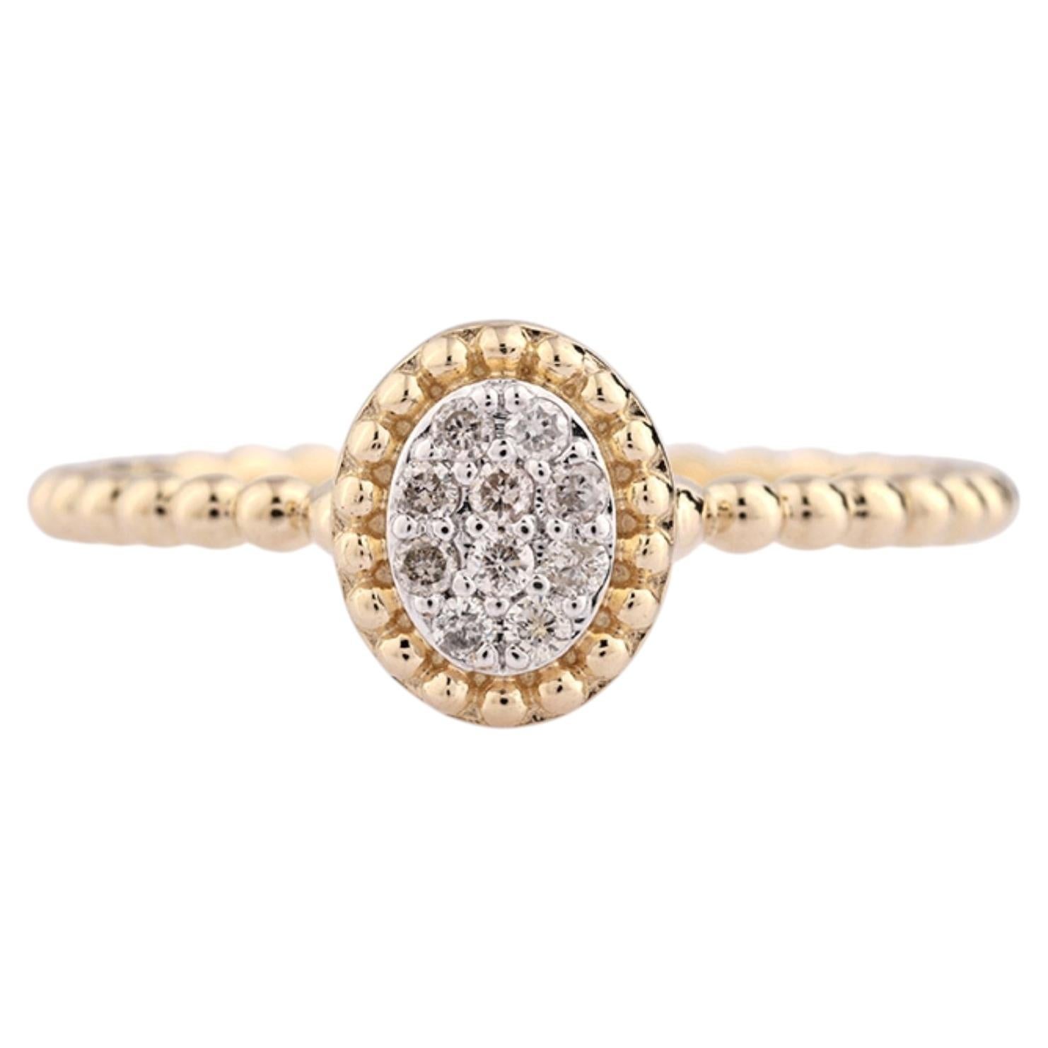 14K Gelbgold Rundschliff Diamant Cluster Beaded Halo Ring im Angebot