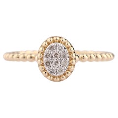 14K Yellow Gold Round Cut Diamond Cluster Beaded Halo Ring