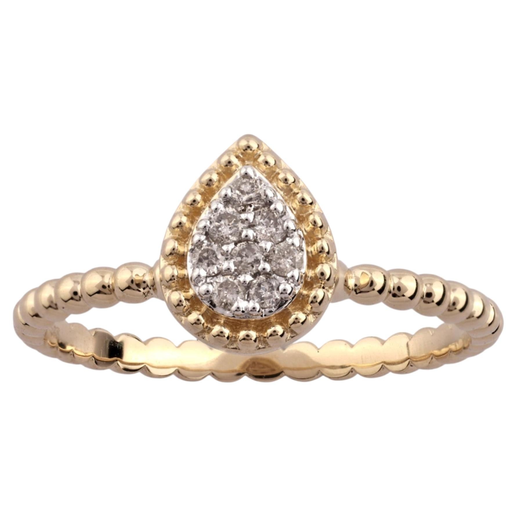 14K Yellow Gold Round Cut Diamond Cluster Beaded Ring For Sale