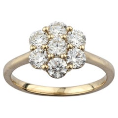 14K Yellow Gold Round Cut Diamond Cluster Flower Ring