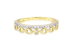 14K Yellow Gold Round Cut Diamond Curb Link Chain Band Ring