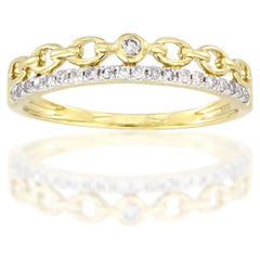 14K Yellow Gold Round Cut Diamond Curb Link Chain Band Ring