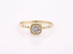 14K Yellow Gold Round Cut Diamond Cushion Shape Cluster Halo Ring