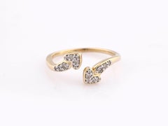 14K Yellow Gold Round Cut Diamond Double Heart Bypass Ring