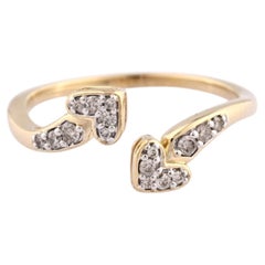 14K Yellow Gold Round Cut Diamond Double Heart Bypass Ring