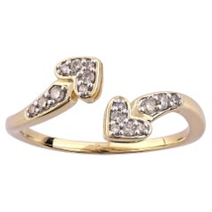 14K Yellow Gold Round Cut Diamond Double Heart Bypass Ring