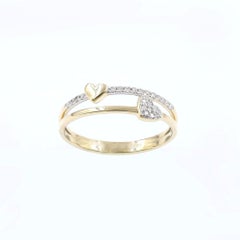 Bague en or jaune 14K à double rangée de diamants ronds en forme de coeur