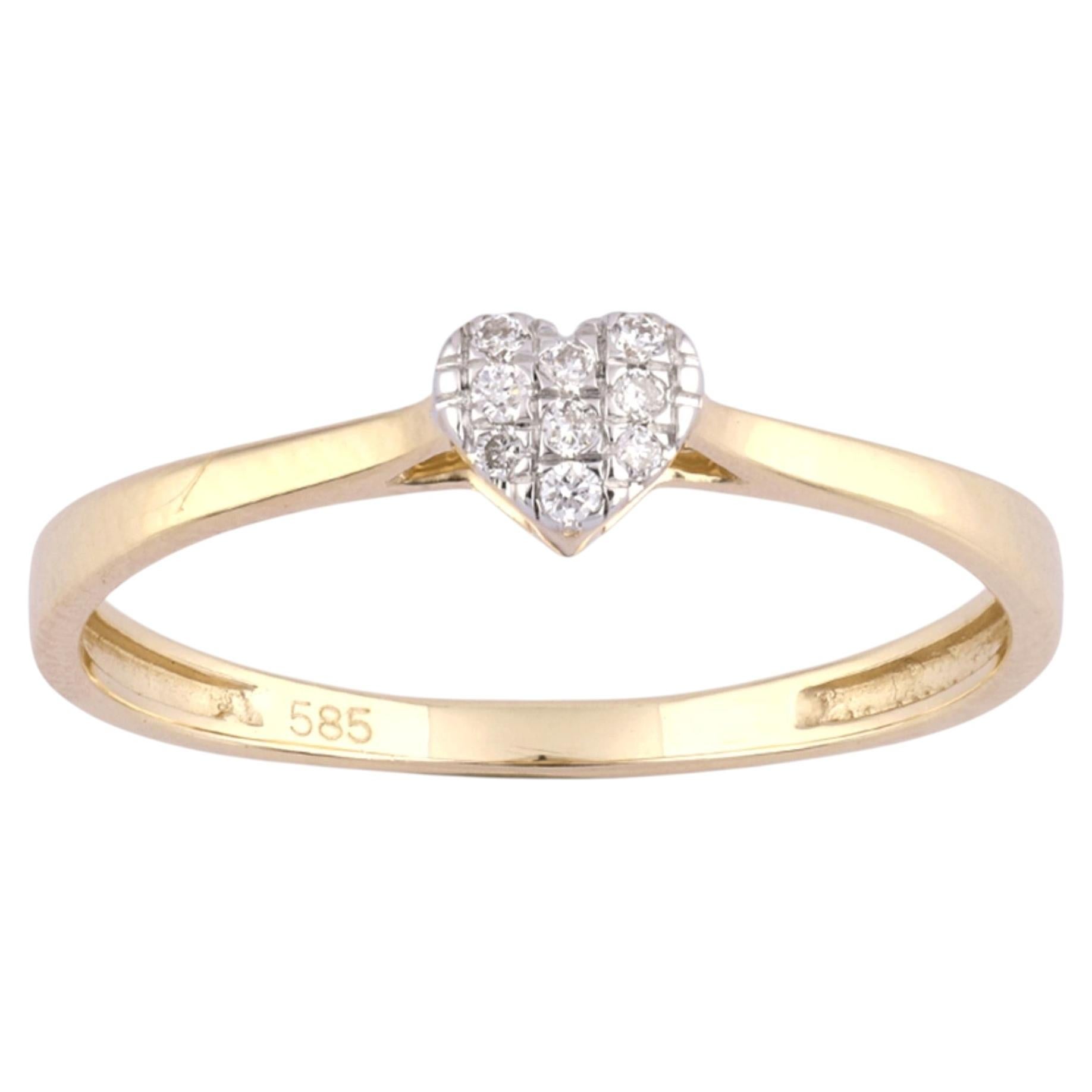14K Yellow Gold Round Cut Diamond Heart Cluster Promise Ring