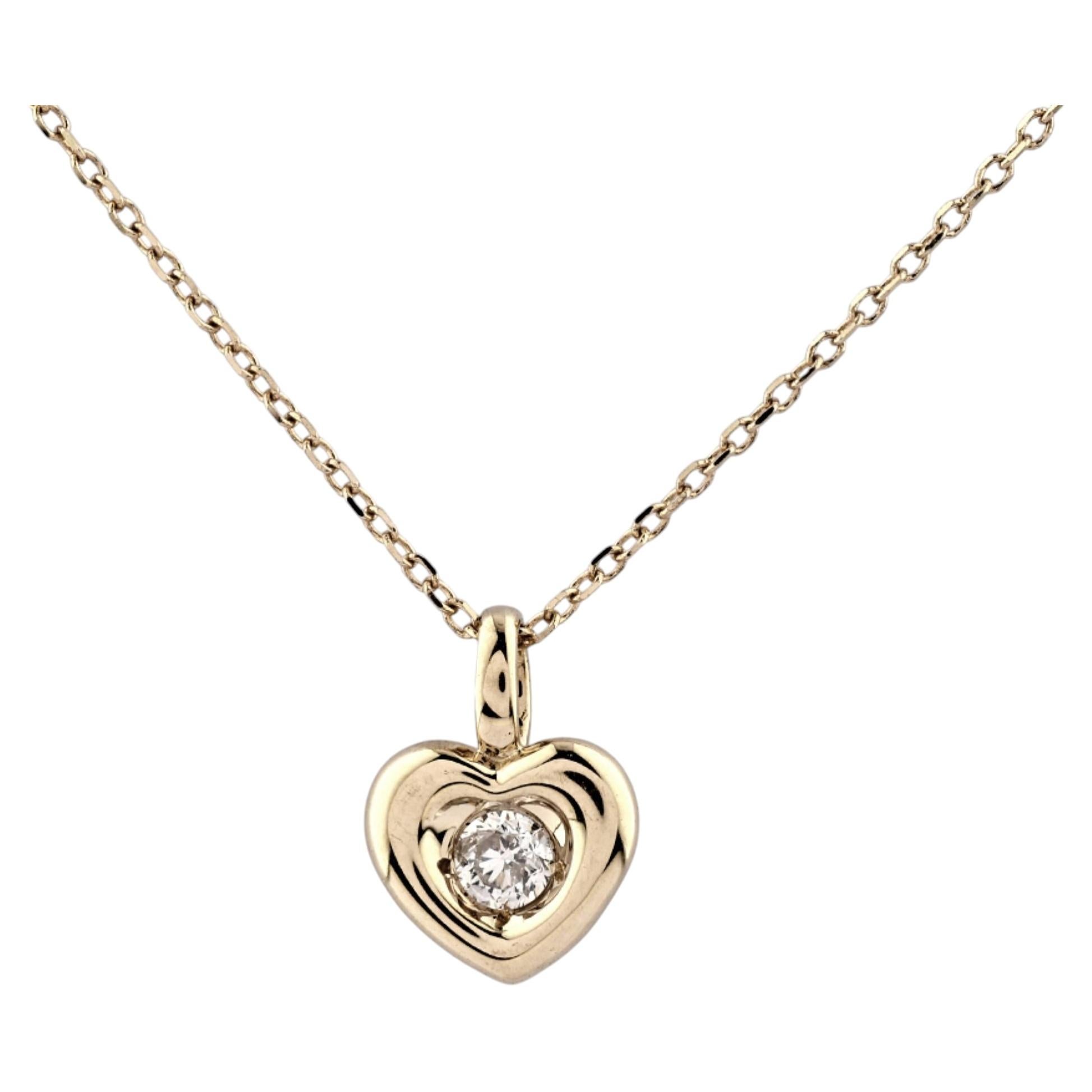 14K Yellow Gold Round Cut Diamond Heart Solitaire Flush Pendant